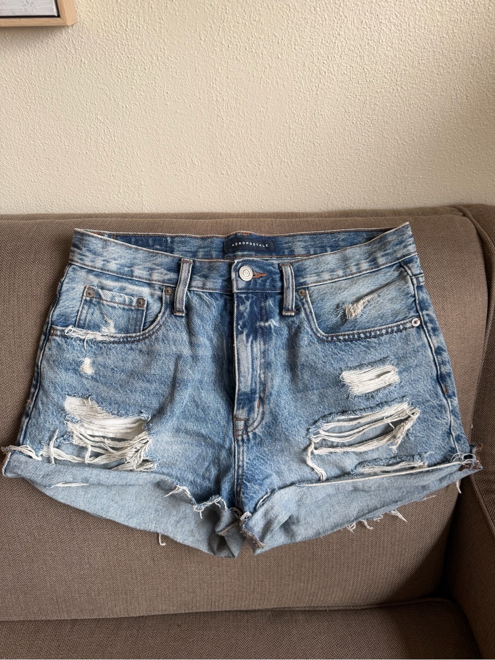 Aeropostale Light Blue Distressed Denim Cutoff Shorts